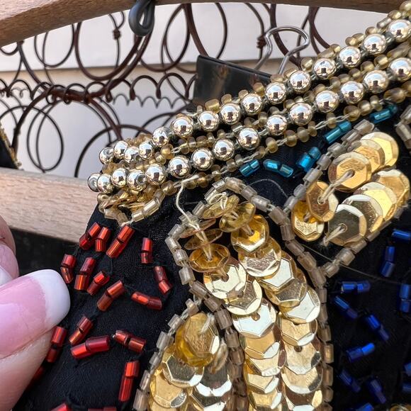 Vintage Laurence Kazar art deco bead sequin silk blouse gold chain pattern - Picture 9 of 10